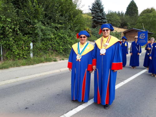 Cortège de la Fête du blé et du pain à Echallens: Michel Rossi et Rémy Pheulpin. 